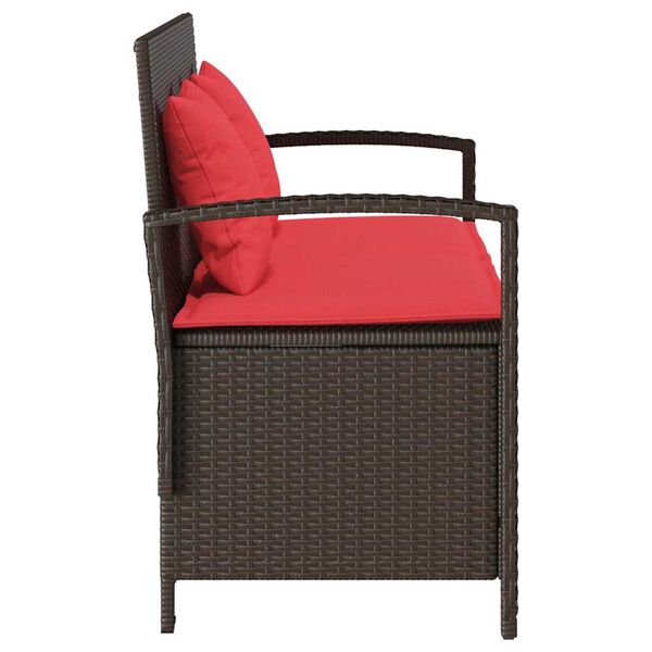 vidaXL Garden Storage Bench with Cushion Brown Poly Rattan