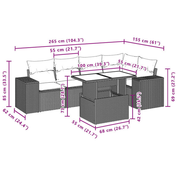vidaXL 6 Piece Garden Sofa Set with Cushions Grey Poly Rattan