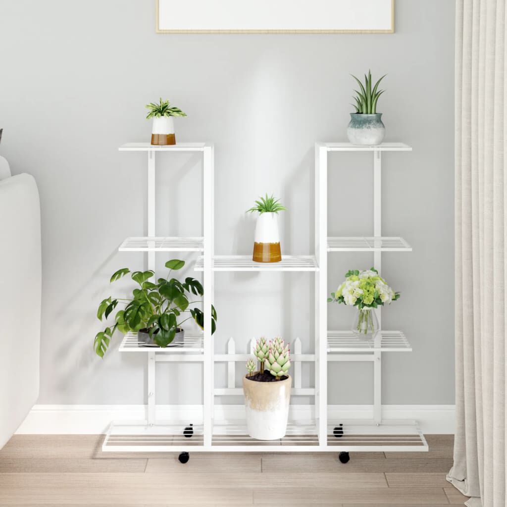 vidaXL Flower Stand with Wheels 94.5x24.5x91.5 cm White Iron