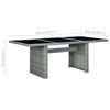vidaXL Garden Table Light Grey Poly Rattan and Tempered Glass