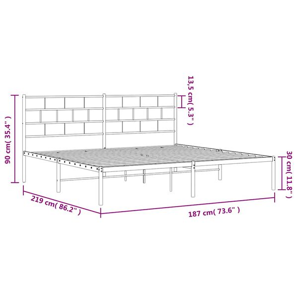 vidaXL Metal Bed Frame without Mattress with Headboard Black 183x213cm