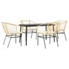 vidaXL 5 Piece Garden Dining Set with Cushions Brown Poly Rattan Glass
