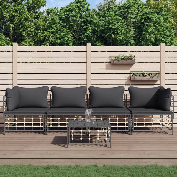 vidaXL 5 Piece Garden Lounge Set with Cushions Anthracite Poly Rattan