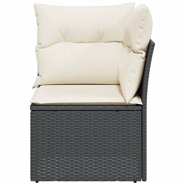 vidaXL Garden Sofa Corner with Cushions Black Poly Rattan