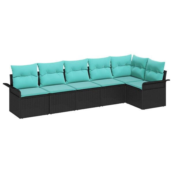 vidaXL 7 Piece Garden Sofa Set with Cushions Black Poly Rattan