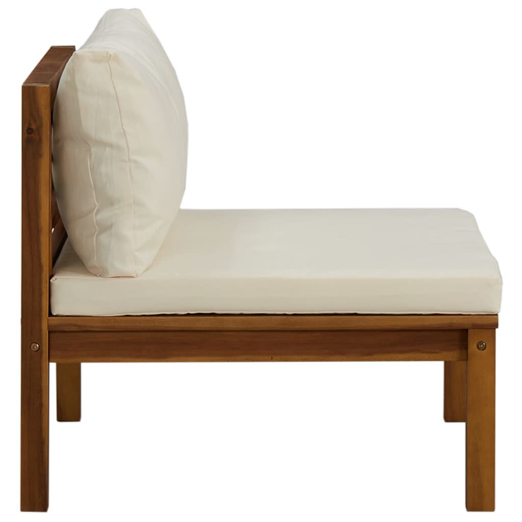 vidaXL Sectional Middle Sofa with Cream White Cushion Acacia Wood