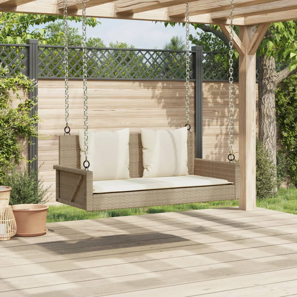 vidaXL Swing Bench with Cushions Beige 119x56x48 cm Poly Rattan