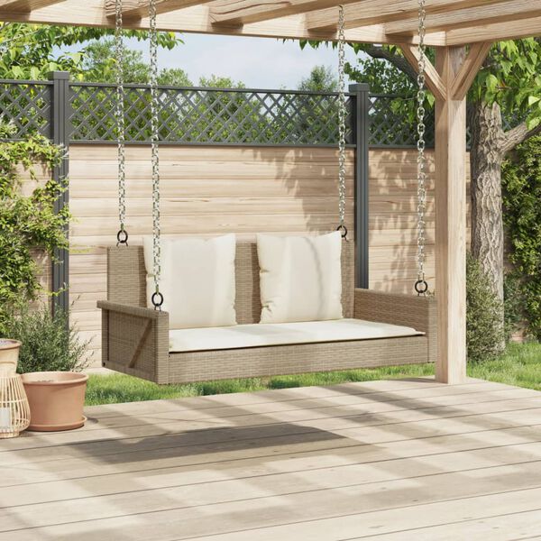 vidaXL Swing Bench with Cushions Beige 119x56x48 cm Poly Rattan