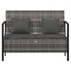 vidaXL 2-Seater Garden Bench with Cushions Grey Poly Rattan