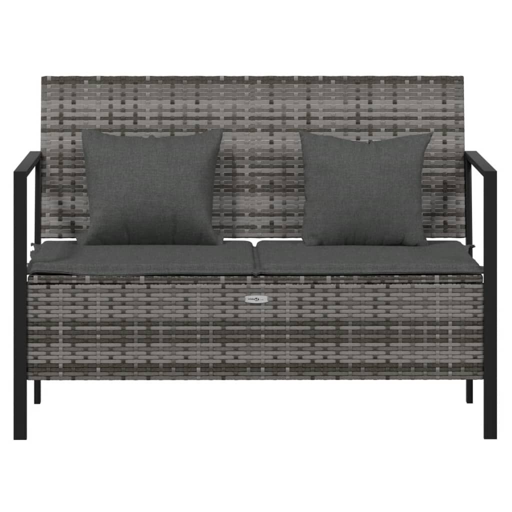 vidaXL 2-Seater Garden Bench with Cushions Grey Poly Rattan