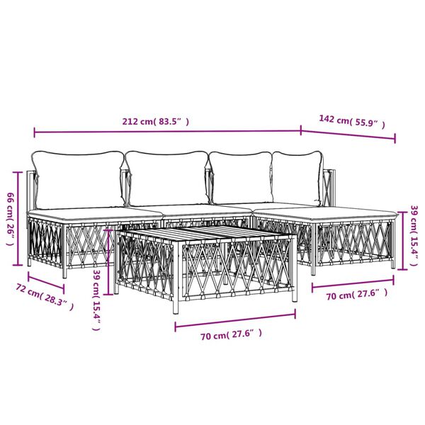 vidaXL 5 Piece Garden Lounge Set with Cushions White Steel