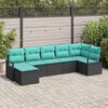 vidaXL Sofa Set with Cushion 7 pcs Black and Turquoise Poly Rattan