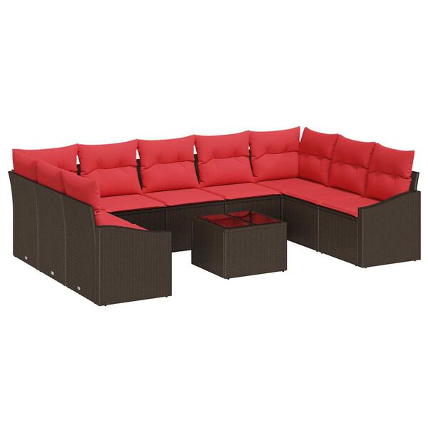 vidaXL Sofa Set with Cushion 10 pcs Brown Poly Rattan