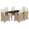 vidaXL 7 Piece Garden Dining Set with Cushions Beige Poly Rattan