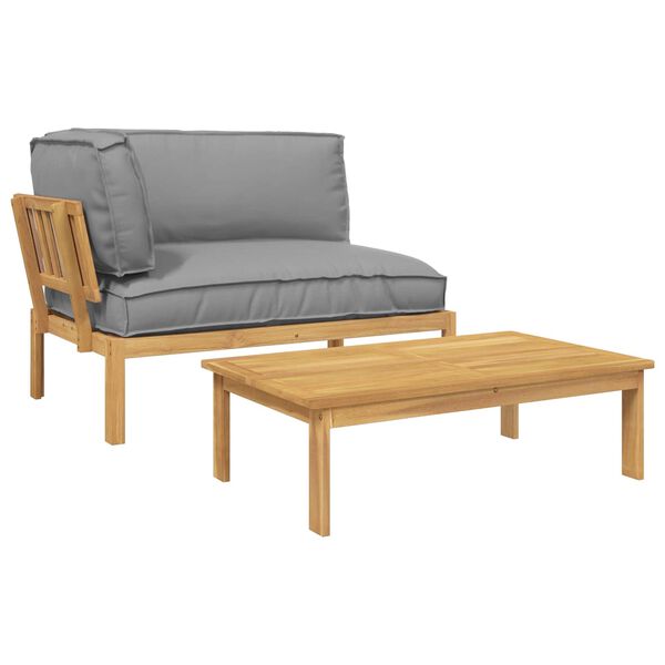 vidaXL Sofa Set with Cushion Plain Manual 2 pcs Grey Solid Acacia Wood