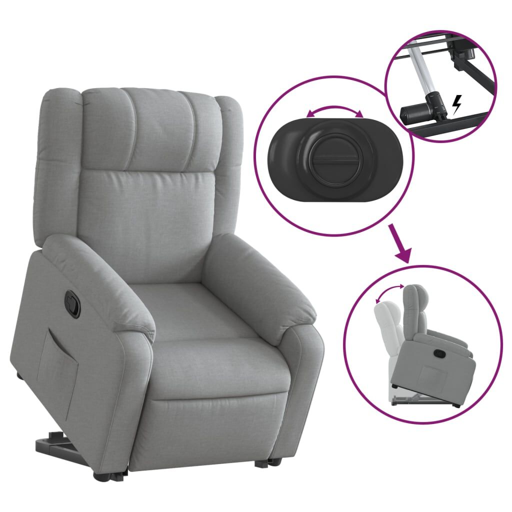 vidaXL Stand up Recliner Chair Light Grey Fabric