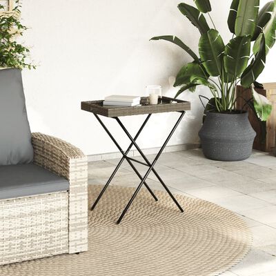 vidaXL Folding Tray Table Grey 65x40x75 cm Poly Rattan