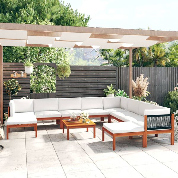 vidaXL 11 Piece Garden Lounge Set with Cushions Cream Solid Acacia Wood