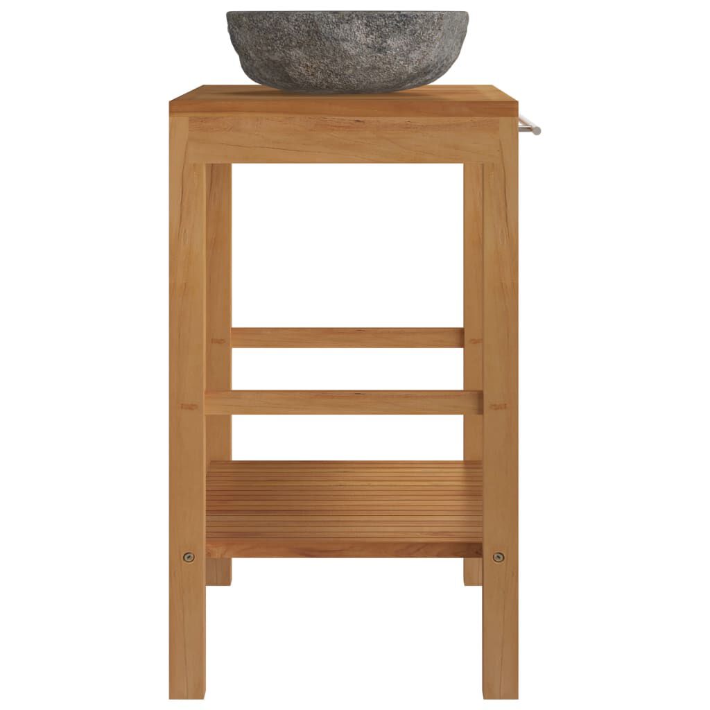 vidaXL Bathroom Vanity Cabinet Solid Teak with Sink River Stone Black