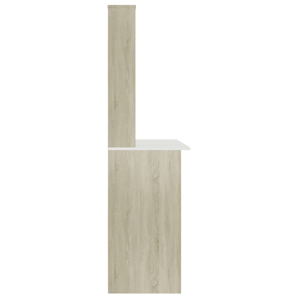 vidaXL Desk with Shelf White and Sonoma Oak 110x45x157 cm Engineered Wood