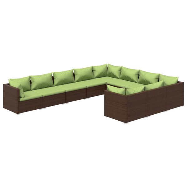 vidaXL 10 Piece Garden Lounge Set with Cushions Poly Rattan Brown