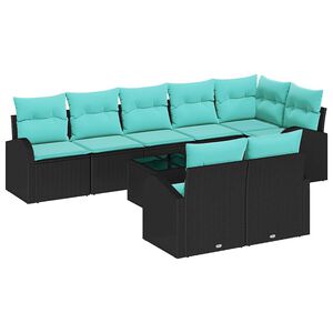 vidaXL Garden Sofa Set 9 pcs Black and Turquoise Poly Rattan