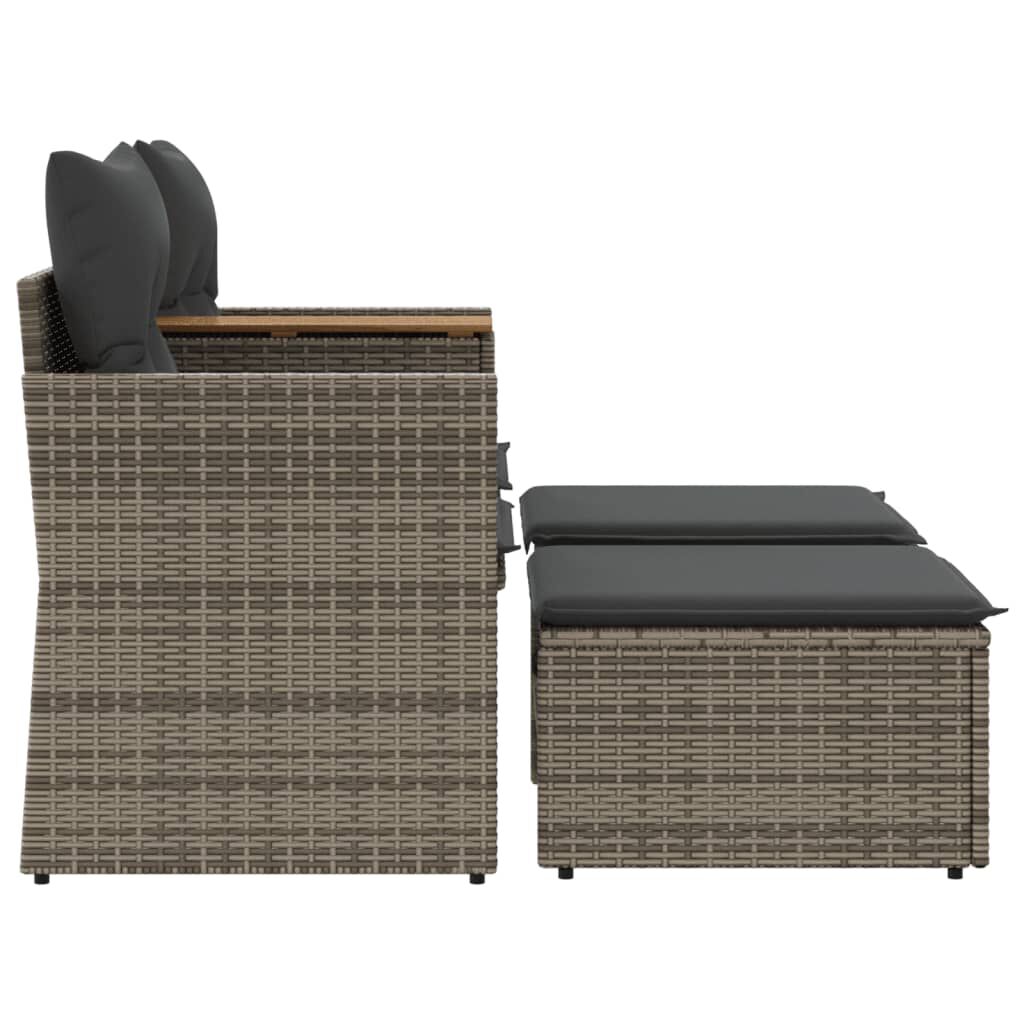 vidaXL Garden Sofa 2-Seater with Stools Grey Poly Rattan