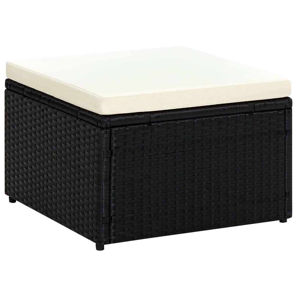 vidaXL Footstool Poly Rattan 53x53x30 cm Black