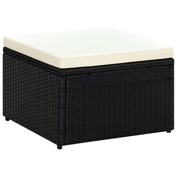 vidaXL Footstool Poly Rattan 53x53x30 cm Black