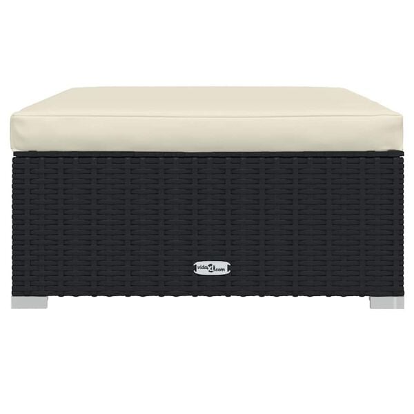 vidaXL Garden Footrest with Cushion Black 70x70x30 cm Poly Rattan