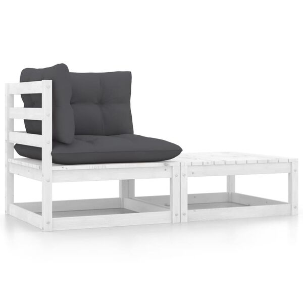 vidaXL 2 Piece Garden Lounge Set with Cushions White Solid Pinewood