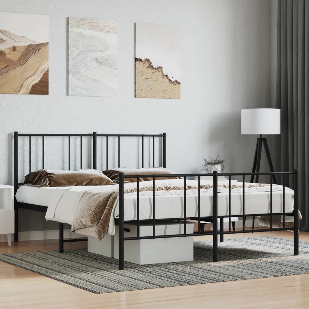 vidaXL Metal Bed Frame without Mattress with Footboard Black 135x190cm