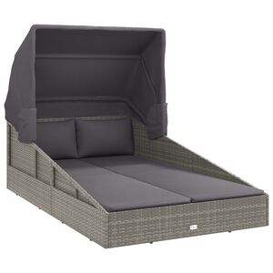 vidaXL Sunbed with Foldable Roof Grey 200x114x128 cm Poly Rattan