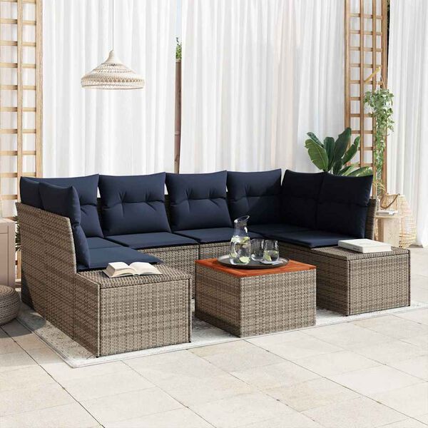 vidaXL Garden Sofa Set with Cushion 7 pcs Grey Poly rattan