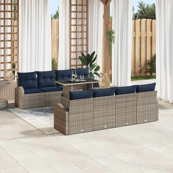 vidaXL Garden Sofa Set with Cushion 9 pcs Grey Poly rattan