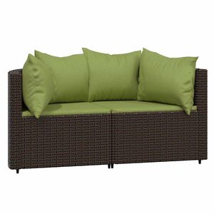 vidaXL Garden Corner Sofas with Cushions 2 pcs Brown Poly Rattan