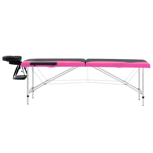 vidaXL 2-Zone Foldable Massage Table Aluminium Black and Pink
