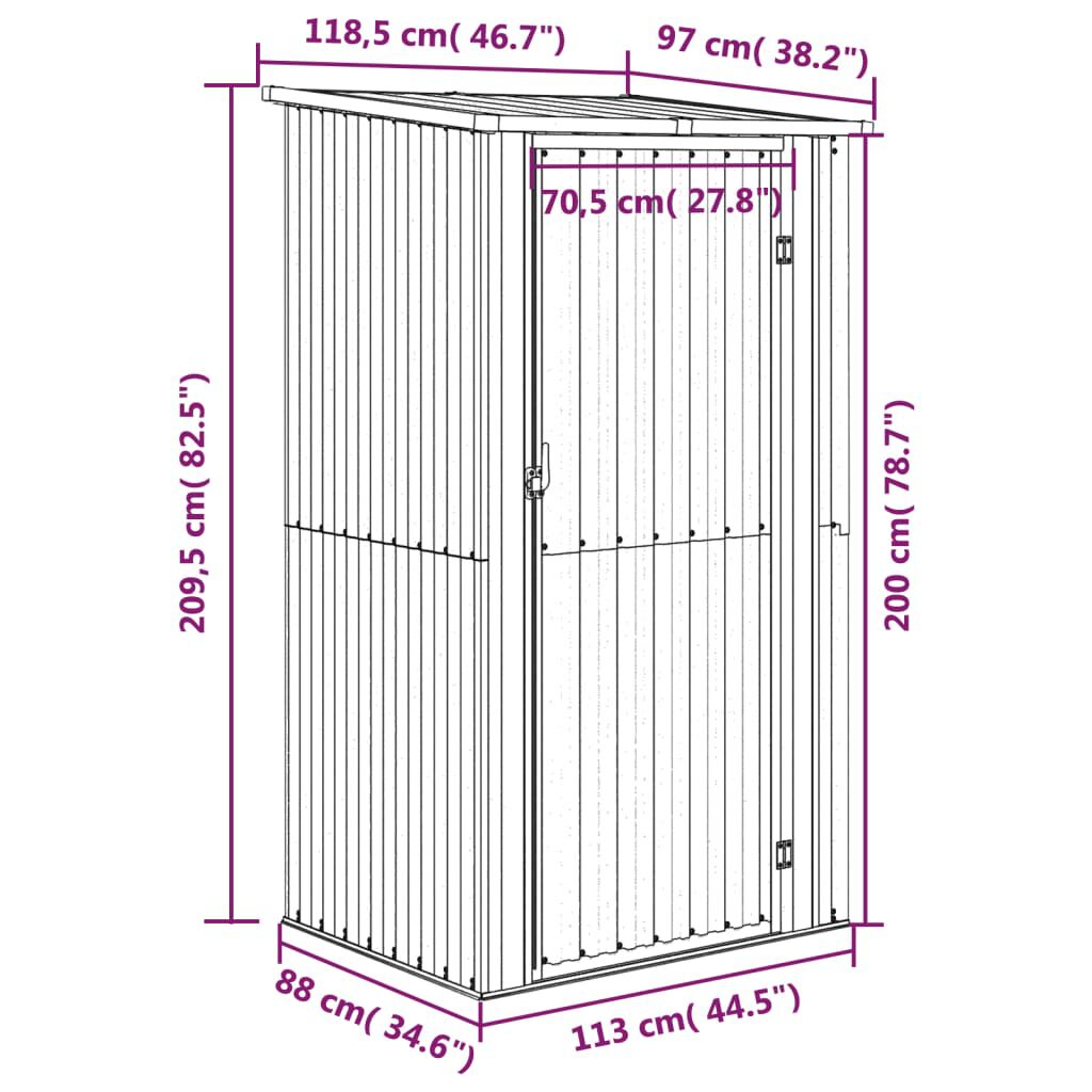vidaXL Garden Shed Anthracite 118.5x97x209.5 cm Galvanised Steel