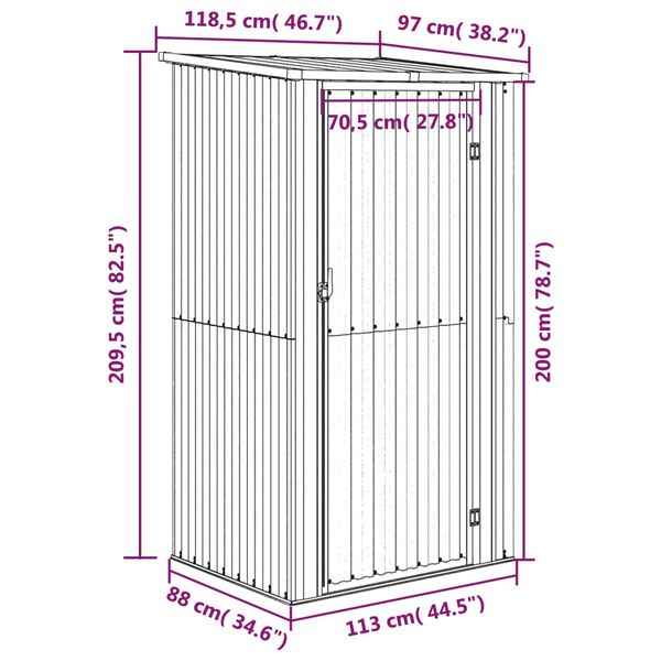 vidaXL Garden Shed Anthracite 118.5x97x209.5 cm Galvanised Steel