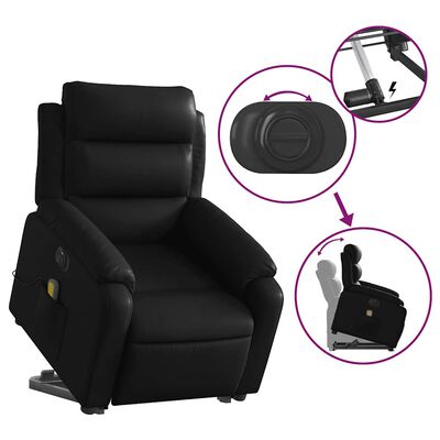 vidaXL Electric Stand up Massage Recliner Chair Black Faux Leather
