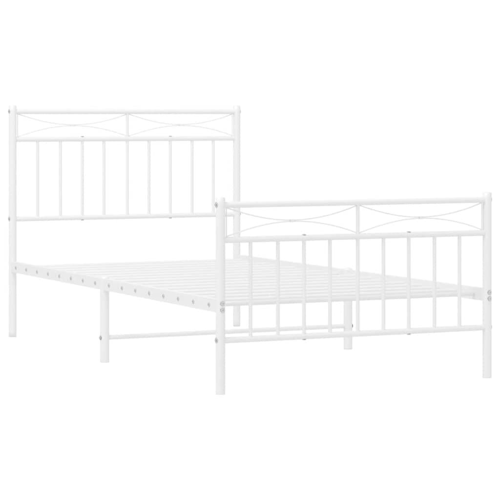 vidaXL Metal Bed Frame without Mattress with Footboard White 100x190cm