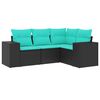 vidaXL 4 Piece Garden Sofa Set with Cushions Black Poly Rattan