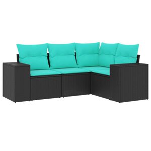 vidaXL 4 Piece Garden Sofa Set with Cushions Black Poly Rattan