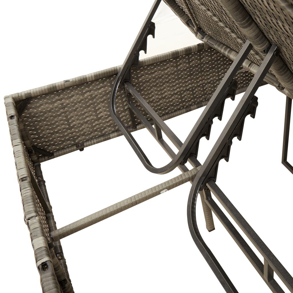 vidaXL Double Sun Lounger with Cushions&Parasol Grey Poly Rattan