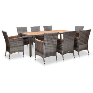 vidaXL 9 Piece Garden Dining Set with Cushions Poly Rattan Grey