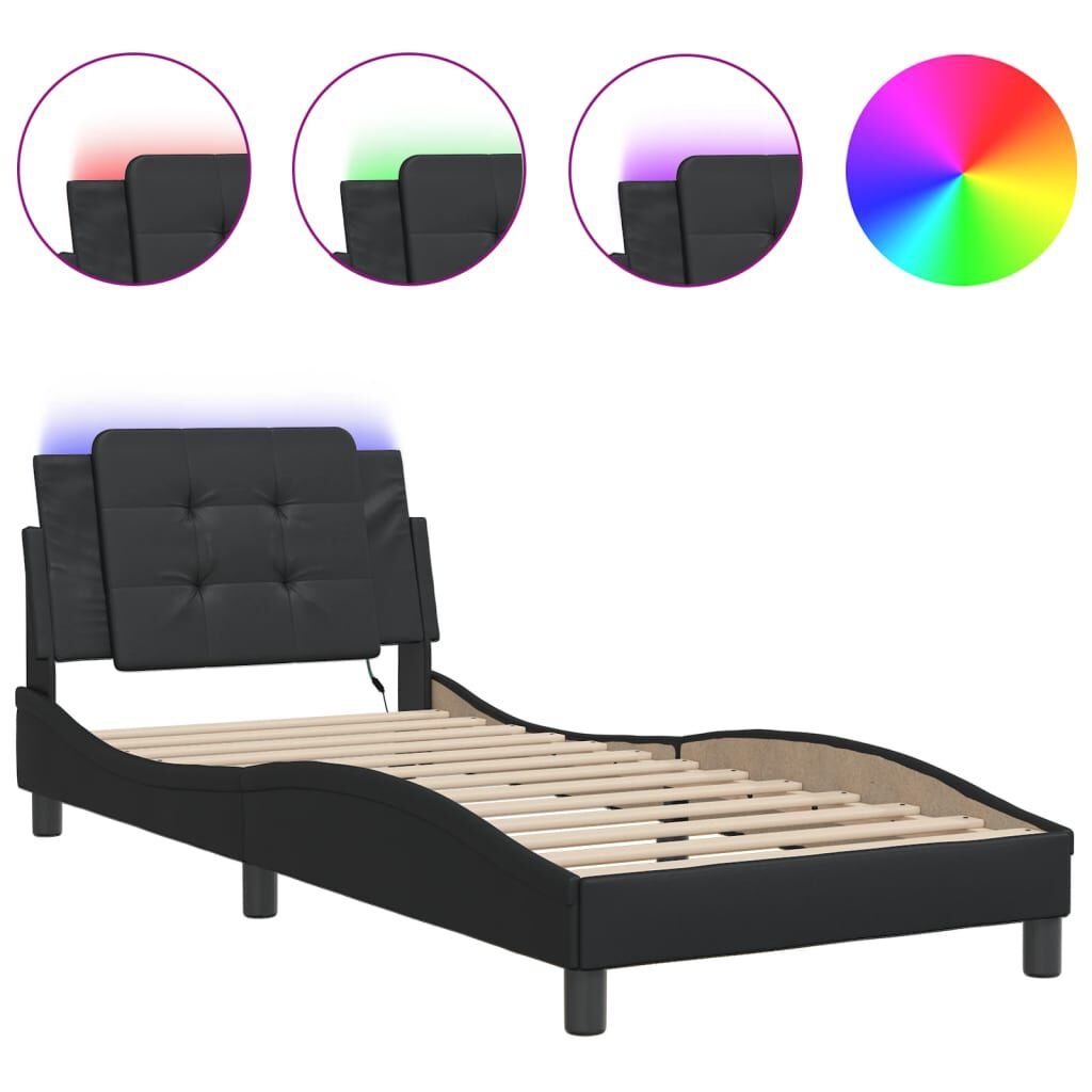 vidaXL Bed Frame with LED without Mattress Black 100x203 cm
