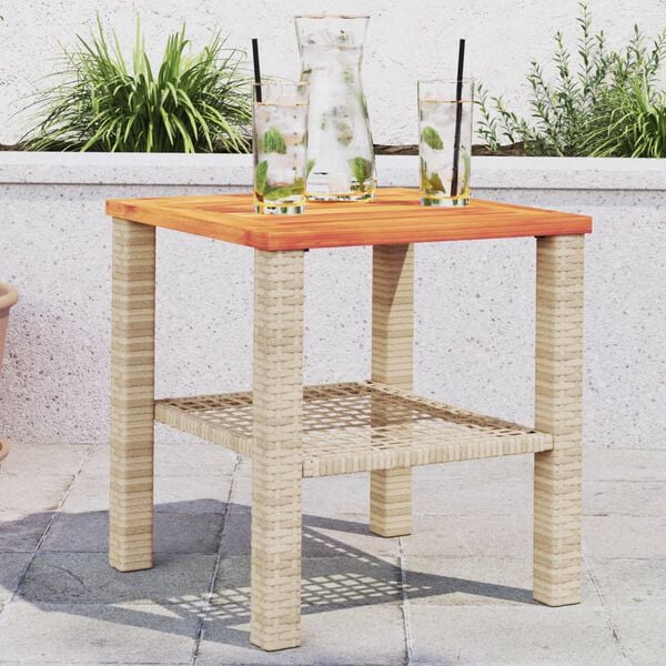 vidaXL Garden Table Beige 40x40x42 cm Poly Rattan Acacia Wood