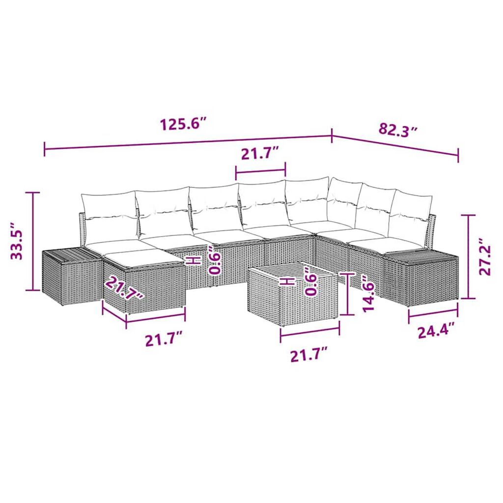 vidaXL Garden Sofa Set 9 pcs Black and turquoise