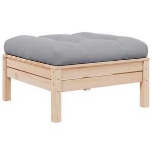 vidaXL Garden Footstool with Grey Cushion Solid Pinewood