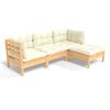 vidaXL 4 Piece Garden Lounge Set with Cream Cushions Pinewood